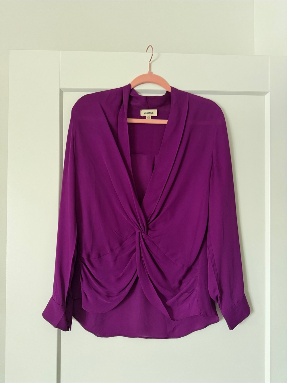 L'AGENCE Vivid Purple Knot-Front Blouse